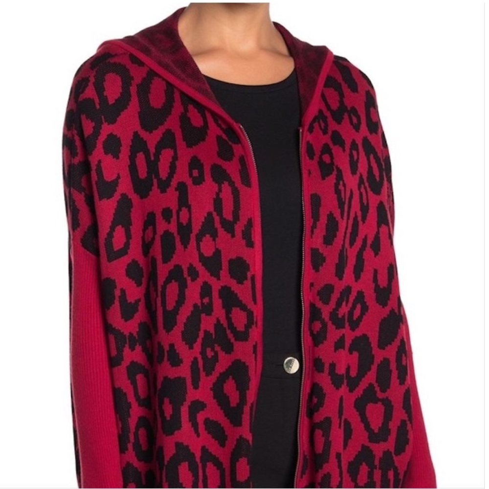 NWT Joseph A Leopard Hooded Zip Front Sweater - Picture 2 of 3